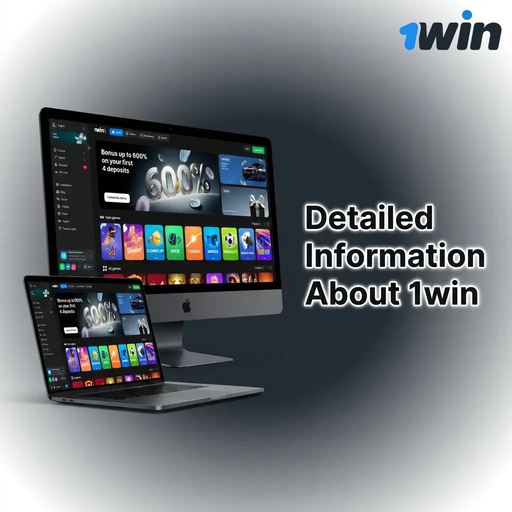 1win platform interface showing sports betting, casino gaming, mobile app, and secure account features for Indian users